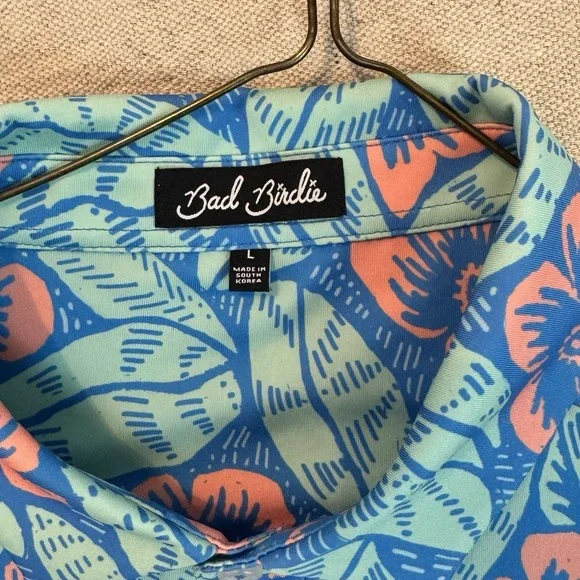 Bad Birdie Polo Shirt Mens Large Blue Floral Multicolors Golf All Over Print AOP - Picture 4 of 11